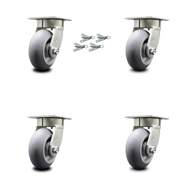 5 Inch Kingpinless Thermoplastic Rubber Wheel Swivel Caster Set with Swivel Lock